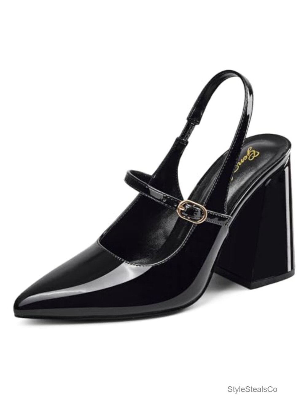 Womens Chunky Block Heel Slingback Mary Jane Pumps Pointed Toe Dress Shoes